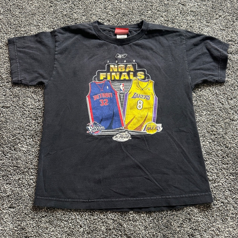Vintage Reebok 2004 NBA Finals T-Shirt Mens L Pistons Lakers Kobe Bryant Black